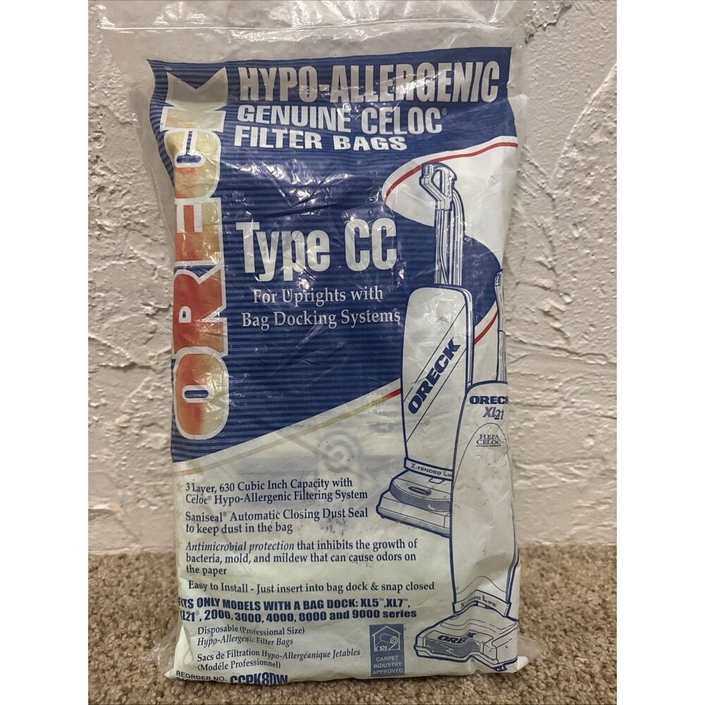 Pack of 8 Oreck XL Type CC Vacuum Cleaner Bags CCPK8DW. Sealed